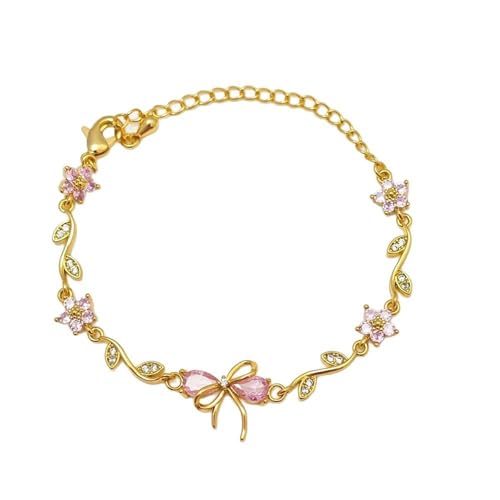 JPSSJGYH Bracciale con fiocco in zircone - L'amicizia è come un fiocco, bracciale con ciondolo a fiocco in zircone cubico, elegante gioiello dell'amicizia regolabile per donna (Pink-A)