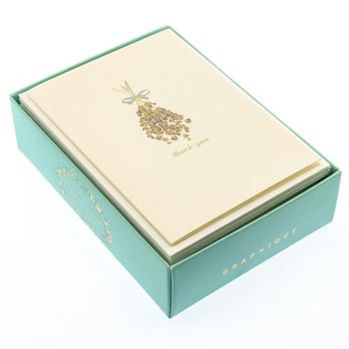 Image of Graphique Lavender La Petite Presse Boxed Notecards - 10 Embellished Gold Foil Hanging Lavender Notes with Matching Envelopes, 3.25 x 4.75 inch (L1311CB)