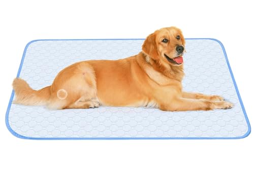 Large Ice Silk Cooling Mat for Dogs, Reusable Washable Pet Cool Pad for Cats and Puppys Leak-Proof Non-Slip Pee Pad for Bed Sofa Crate Cage Nest Car (100x65cm | Blue)