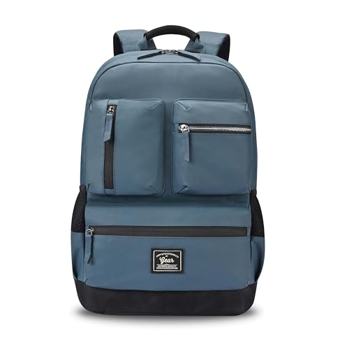 Image of Gear Vintage Boxy 18 inch /26L Medium Faux Leather Water Resistant Laptop Backpack /Casual Backpack /Daypack /Travel Backpack /College Backpack for Men /Women (Navy - Black)