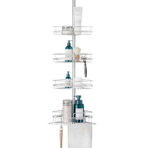 Zenna Home Tension Pole Shower Caddy Corner Organizer, Adjustable Standing Shower Caddy with 4 Baskets and Built in Towel Bar, Rust Resistant Bathroom Tension Rod Organizer, 60 to 97 Inch, Chrome by Zenna Home - Used condition - US$29.46