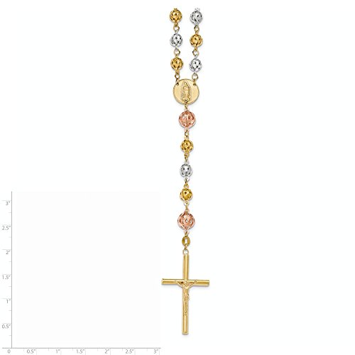 14k Tri Color Yellow White Gold 28in 6.00 8mm Beads Rosary Necklace Pendant Charm Fine Jewelry For Women Gifts For Her 14k Tri Color Yellow White Gold 28in 6.00 8mm Beads Rosary Necklace Pendant Charm Fine Jewelry For Women Gifts For Her - Image 5