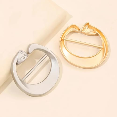 Image of SYWDUDUCLT Scarf Ring for Women's Shawl, Silk Neckerchief, Tshirt, Gold /Sivler, S /M /L, 2 Pcs