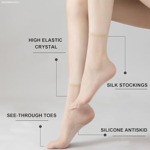 20 Pairs Women Sheer Socks Ankle High Nylon Socks Ultra Thin Summer See Through Silk Lace Sock Nude Short Tight Hosiery with Reinforced Toe Non Slip2