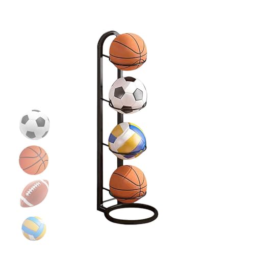 XPJBKC Estante de Almacenamiento de Pelotas, Soporte de Exhibición Vertical de 4 Niveles, Soporte para Balón de Fútbol, Soporte de Fútbol Baloncesto Extraíble, Soporte Vertical para Pelotas de Futbol