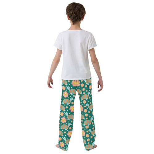 Turtle Flowers Boys Long Pants Soft Trousers Elastic Waist Kids Lounge Bottoms with Pockets S-XL3