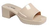 Forever Jelly Chunky Block Heel Sandals for Women List-11 Nude 7