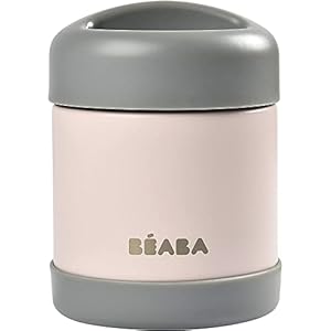 BEABA Stainless Steel Isothermal Portion, Insulated Food Container, Baby Food Lunch Containers, Baby Food Containers, Hot Thermos Kids, 300 ml, Light Pink/Dark Mist