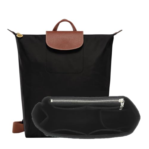 OAikor Organizador de mochila de feltro compatível com Longchamp Le -Pliage Xtra/Verde/Mochila M original e muito mais, 10 compartimentos com suporte de copo e bolso com zíper (preto/MB)