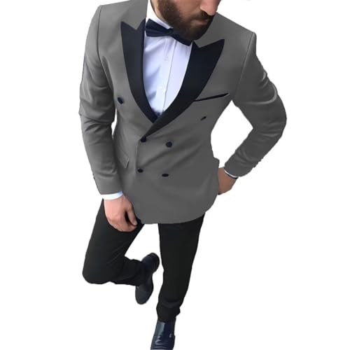 Men's Suit 2 Piece Double Breasted Slim Fit Wedding Formal Suits Tuxedo Prom Blazer Pants Set4