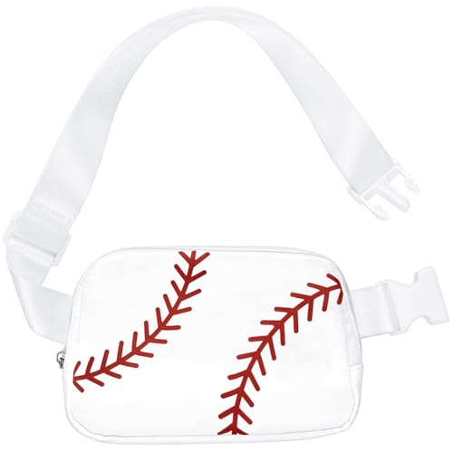 Lamyba Baseball Fanny Pack for Women, Baseball Mom Gifts, Sports Mom/Women Accessories Essentials Must Haves for Games/Travel/Everyday,Softball Mom Adjustable Waist Bag & Crossbody Purse,(White+Red)