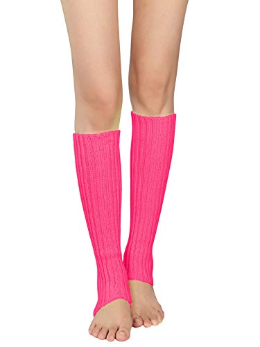 Leg Warmers for Women Girls 80s Ribbed Leg Warmer for Neon Party Knitted Fall Winter Sports Socks Rose Pink