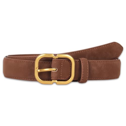 Image of Aurolran Women's Fashion Classic Metal Buckle Leather Belt with Jeans Dress