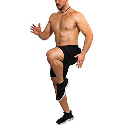 Men's 2 In 1 Workout Gym Running Shorts Athletic 7'' Dry Fit Mens Shorts Lightweight Short Pants With Compression Liner（Sobk Xs） Solid Black #TOP2