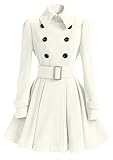 GRASWE Womens Wool Winter Coats Ruffle Blender PeaCoats Double Breasted Long Swing Coats White S