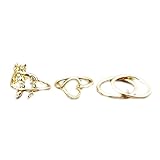 Meily♥TM Fashion Gold Plated Leaf Heart Joint Knuckle Nail Ring Set of Four Rings