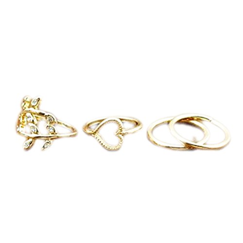Meily(TM) Fashion Gold Plated Leaf Heart Joint Knuckle Nail Ring Set of Four Rings
