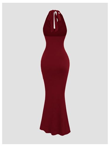 Image of GORGLITTER Women's Halter Formal Cocktail Beach Wedding Guest Maxi Dresses | Cinched Waisted Dress, Cowl Neck Dress, Birthday Club Dresses, Date Night Going Out Dress for Women