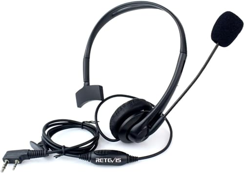 Retevis 2 Pin Funkgerät Headset Walkie Talkie Overhead Headset Einstellbar mit Swivel Boom Mikrofon Kopfhörer Kompatibel Radio Ohrhörer RT24 RT668 RT27 RT24V Baofeng BF-88E Kenwood JUCJET(1 STK)