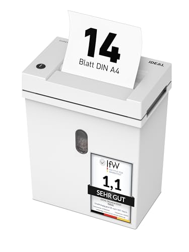 IDEAL Shredcat 8200 CC – Aktenvernichter mit Partikelschnitt (4×40 mm, P-4), bis zu 14 Blatt, hochwertig, leise & zuverlässig, Perfekt für sicheres Schreddern zu Hause, Deutscher Hersteller