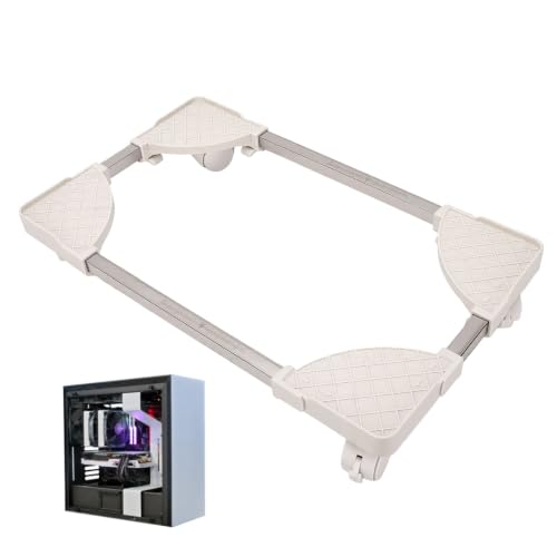 Soporte para torre de computadora CPU, ajustable con 4 ruedas con freno, ventilado (Blanco tamaño ajustable universal con ruedas de freno) miniatura 2