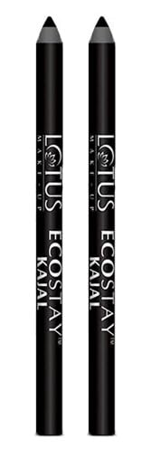 Image of Lotus Make-Up Ecostay Kajal Pencil Stick | Waterproof | Smudge Proof | Long Lasting | 1.2g (Black, Pack Of 2)