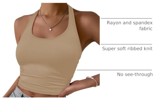 Image of Ekouaer Women Halter Top Backless Scroop Neck Slim Stretchy Ribbed Knit Camisole Crop Tops S-XXL