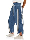 Fisoew Women's Baggy Wide Leg Pants Casual Drawstring Elastic Waisted Contrast Color Workout Y2K Track Pants Blue