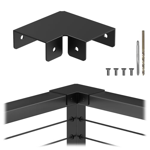 CKE Flat Handrail Accessories, Aluminum Black Corner Connector for Handrail, 90 Degree Sleeve for Deck Cable Railing Post System, Handrail Connector for Flat Top Rail Straight Handrail Fitting, HF06