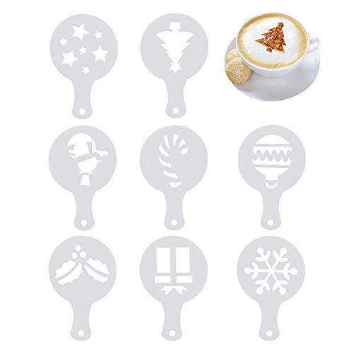Lifreer 8Pcs Cappuccino Coffee Stencils Template Christmas Coffee Stencils Cake Stencils Coffee Barista Templates Mold for Cappuccino Hot Chocolate Cake Decoration