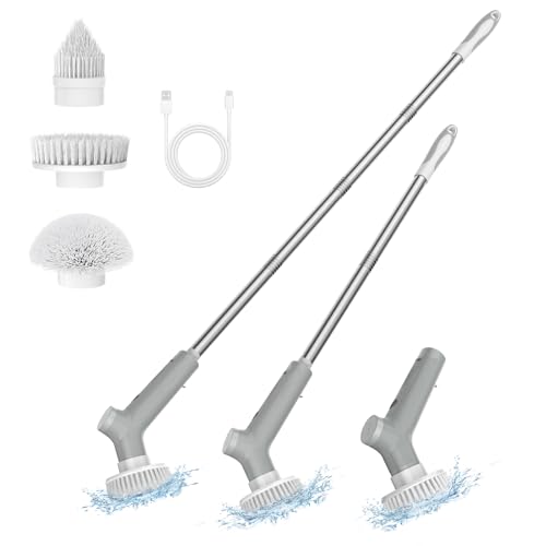 Image of VEWIOR Electric Spin Scrubber, Cordless Cleaning Brush with 3 Adjustable Angle 2 Speeds 3 Replaceable Brush Heads for Floor Bathroom Tub Tile Kitchen Window