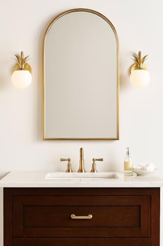 Image of Hinkley Palma 54150HB Medium Single Light Vanity, Etched Opal Shade, Classic Pineapple Motif, Damp Rated, Install Up or Down, Heritage Brass Finish