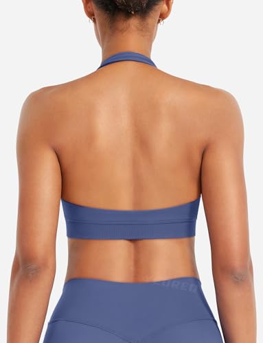 Image of YEOREO CoreFlex Women Halter Sports Bra Workout Seamless Padded Basic Bra Open Back Yoga Gym Crop Top
