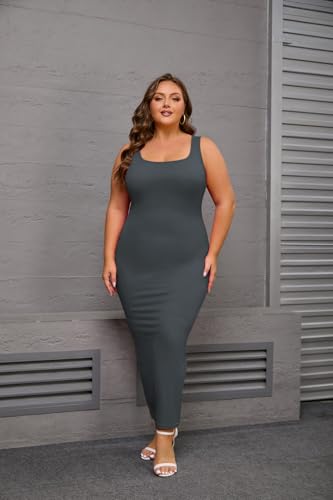 Image of YeGine Women Plus Size Sleeveless Bodycon Maxi Dresses Sexy Slim Tank Dresses