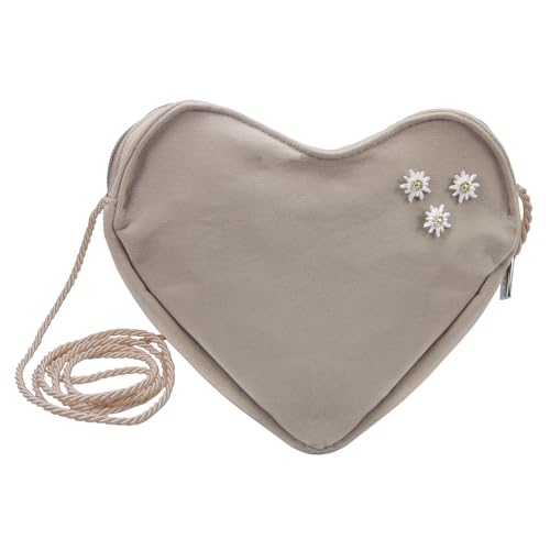 Alpenflüstern Herztasche Strass-Edelweiß Greta Mini - Damen Trachtentasche in Herzform Schultertasche fürs Dirndl Herz Handtasche zur Tracht Dirndltasche (taupe-grau) DTA102