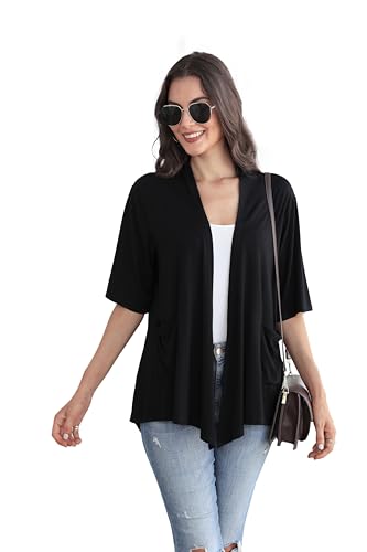 Image of ADANIKI Women 2026 Summer Lightweight Cardigan, Short Sleeve Open Front Casual Trendy Womens Kimono Cover Up with Pocket