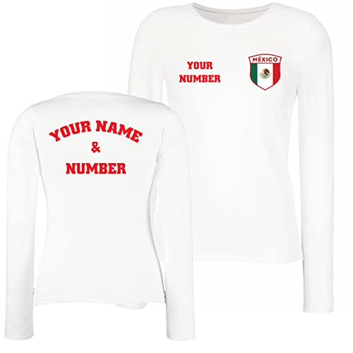 lepni.me Womens Shirt Mexico Football Jersey Your Name Number Mexican Personalized Flag Badge Custom Soccer | World Cup 2022 (S White Multi Color)