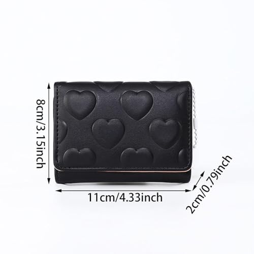 Womens Slim Leather Wallet Cute Heart Embossed Small Trifold Wallet Cash Pocket Card Holder With Id Window(Black)4