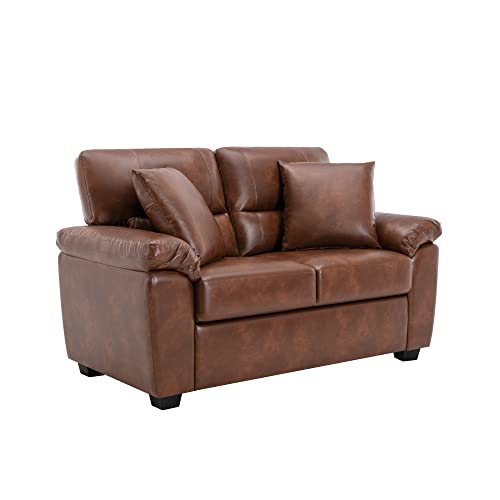 Morden Fort Faux Leather Loveseat Sofas, Mid-Century Modern Luxury and