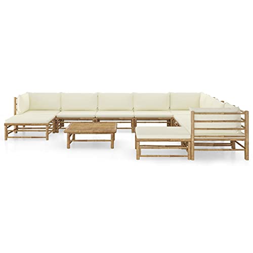 MOONAIRY 11-TLG. Garten-Lounge-Set mit Cremeweißen Kissen, Gartenlounge, Balkon Möbel, Terrassenmöbel, Lounge Gartenmöbel Set, Loungemöbel Terrasse, Balkon Lounge, Bambus – Bild 3