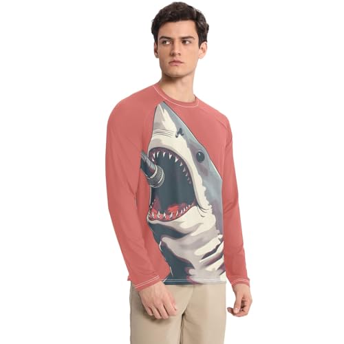 Bolaz Mens UV Protection Shirts Rash Guard Long Sleeve UPF 50+ Shark Singing Quick Dry S3
