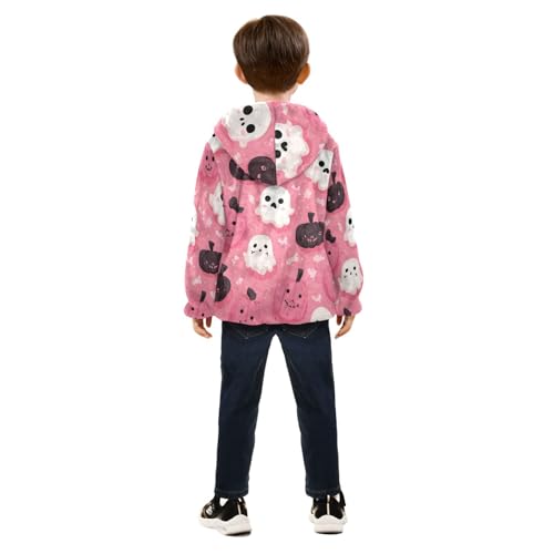 Cute Ghosts and Pumpkins Toddler Fleece Jacket Girl Boys Hooded Fleece Jacket Coat Warm Outwear Zip-up 3-10T4