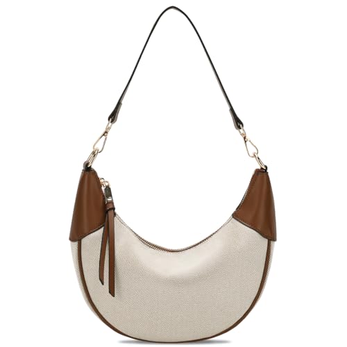 VX VONXURY Shoulder Bag for Women,Medium Canvas Crescent Crossbody Saddle Purse with Zipper Closure,Fashion Underarm Handbag