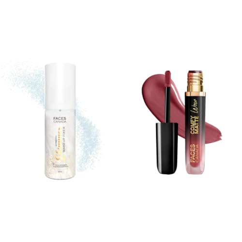 Image of FACESCANADA Ultime Pro Shimmer Makeup Fixer, 50ml & Comfy Matte Wow Liquid Lipstick Mauve Majesty 02 3.8ml