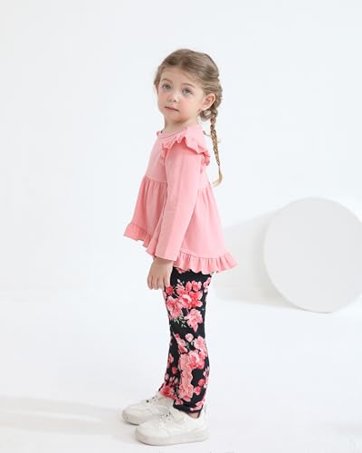 Image of Weebaby Baby Girl Clothes Infant Toddler Girl Clothing Ruffle Shirt High Low Top Floral Allover Pant Little Girls Clothes