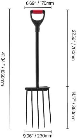 5 Tines Garden Fork Tool Metal Handle 41 in Spading Pitchfork Y Grip Heavy Duty