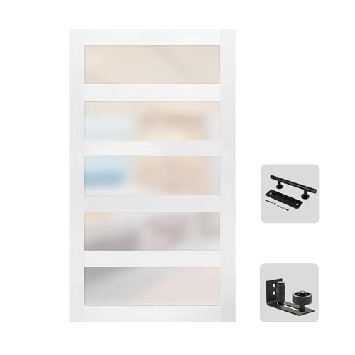 S&Z TOPHAND® 54 in x 80 in Glass MDF BarnDoor, PVC Surface, Simple DIY Assembly, with Senior Door Handle. Only Door, No Sliding Hardware Set.