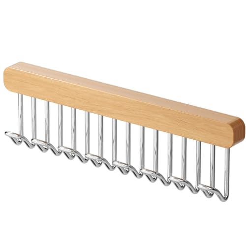 Anti Slip Multi Hook Coat Rack | 11.81x1.77x1.1 inches Belt Hanger for Wardrobe | Wood + Carbon Steel Closet Space Saving Organizer, Hanger with Multiple Hooks for Wardrobe Cabinet