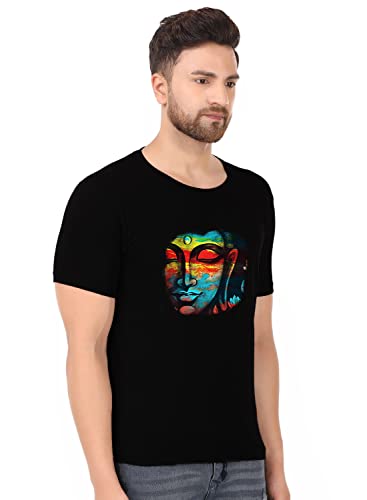Image of prabhu bhakti Buddha Tshirts | Cotton Blend Round Neck Half Sleeve White Men T Shirt Lord Buddha Tshirts | Summer Wear Stylish Unisex Text Printed Tshirt