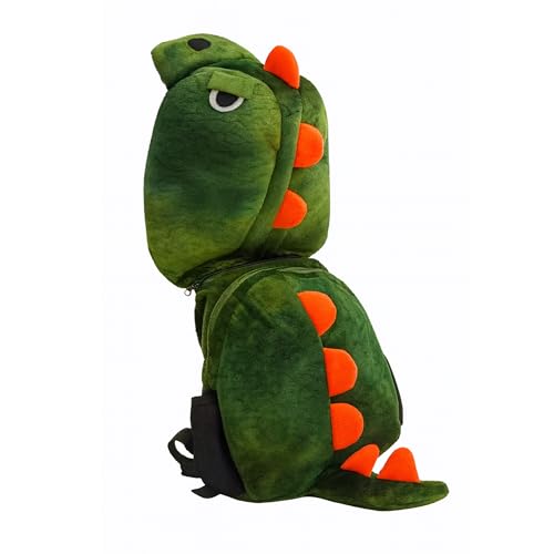 Mochila Infantil com Capuz de Dinossauro J'PRIB – Macia e Confortável Alças Ajustáveis Zíper (Verde)